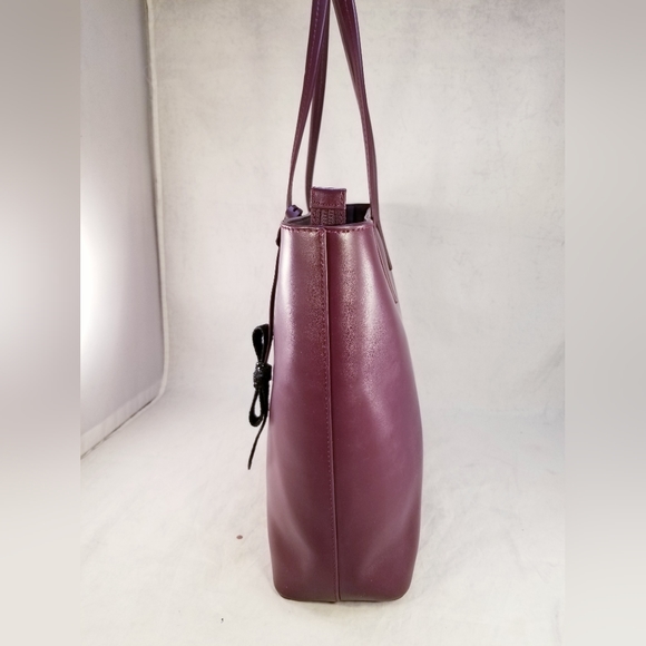 KATE SPADE NEW YORK MAROON TOTE SHOULDER BAG PURSE LEATHER LARGE BOW EUC - Picture 2 of 13